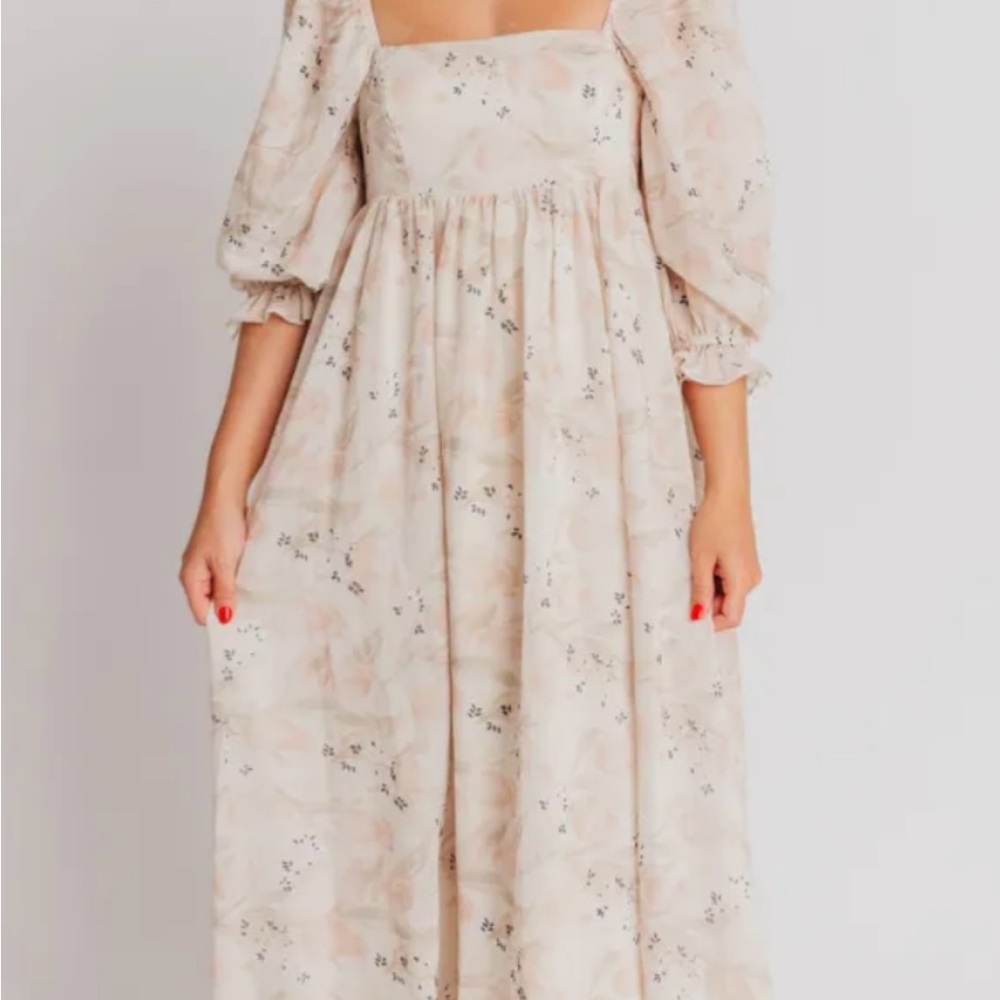 Floral Cream Puff Sleeve Dress